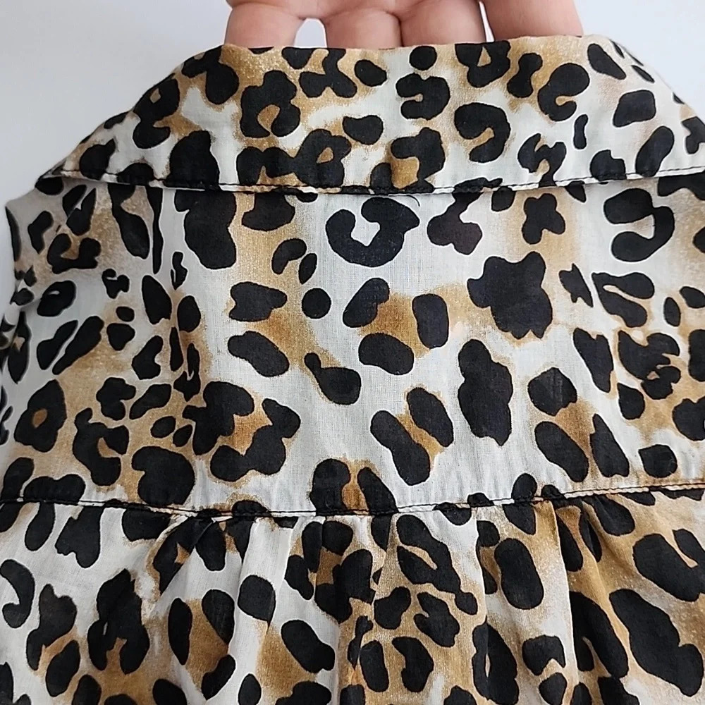 DEX Fresh Women's Cotton Long Shirt Top Leopard Print Roll Up Sleeves Size M - Picture 10 of 15